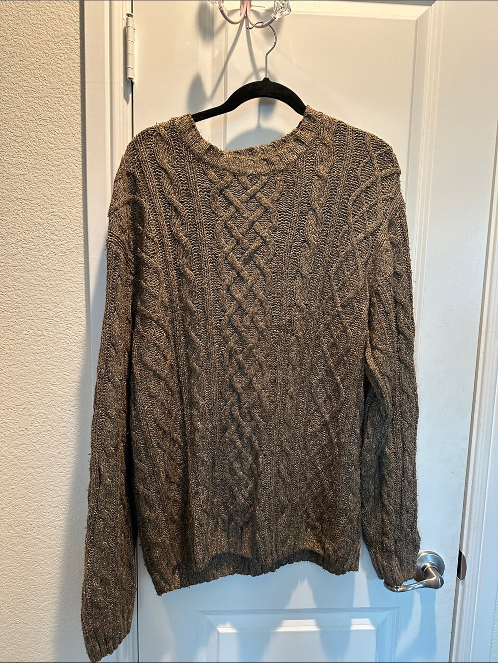 St. John's Bay Cable-Knit Crewneck Sweater - Brown